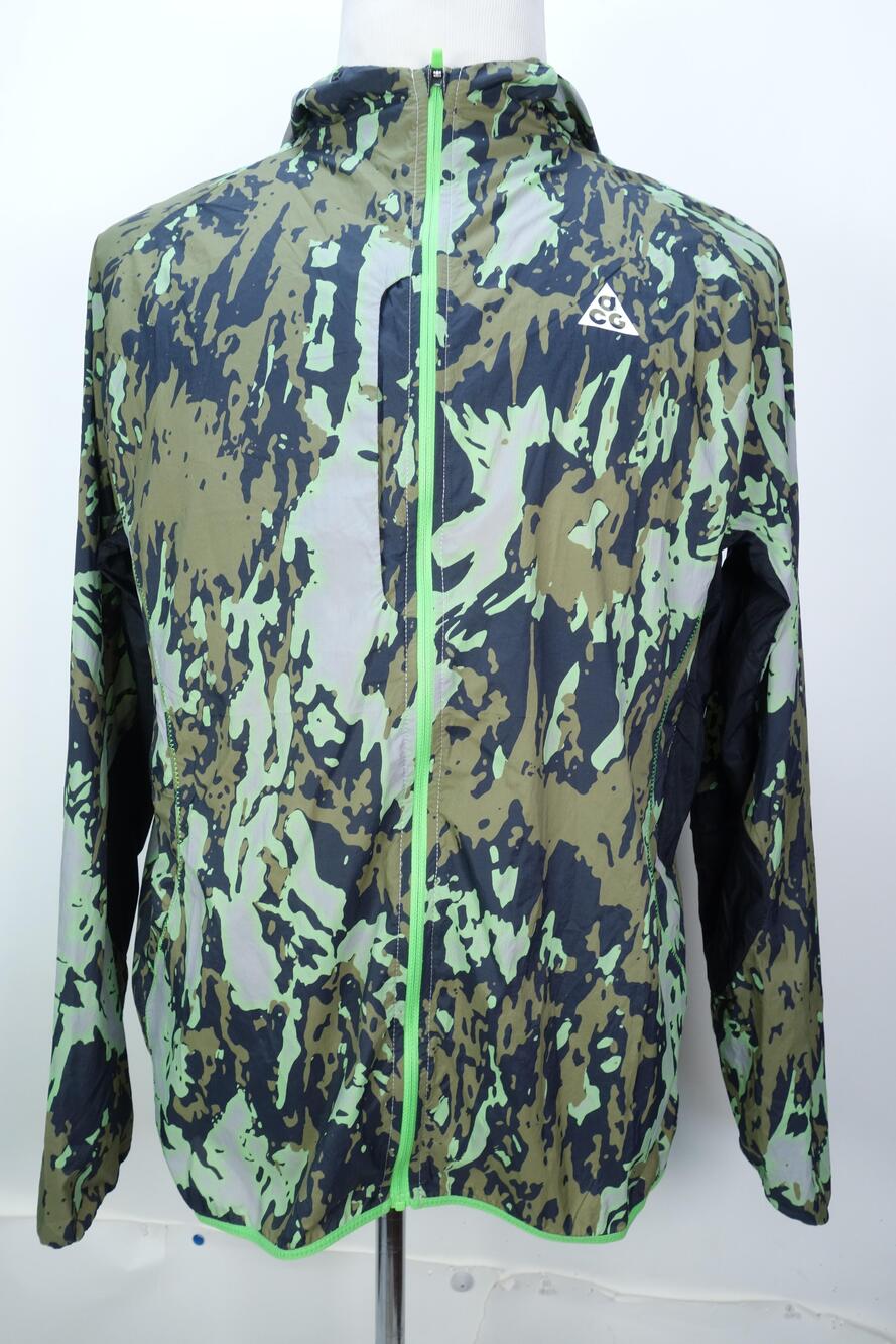Nike ACG Trail Running Jacket Mens Medium Green Camo Windbreaker IF2171-009